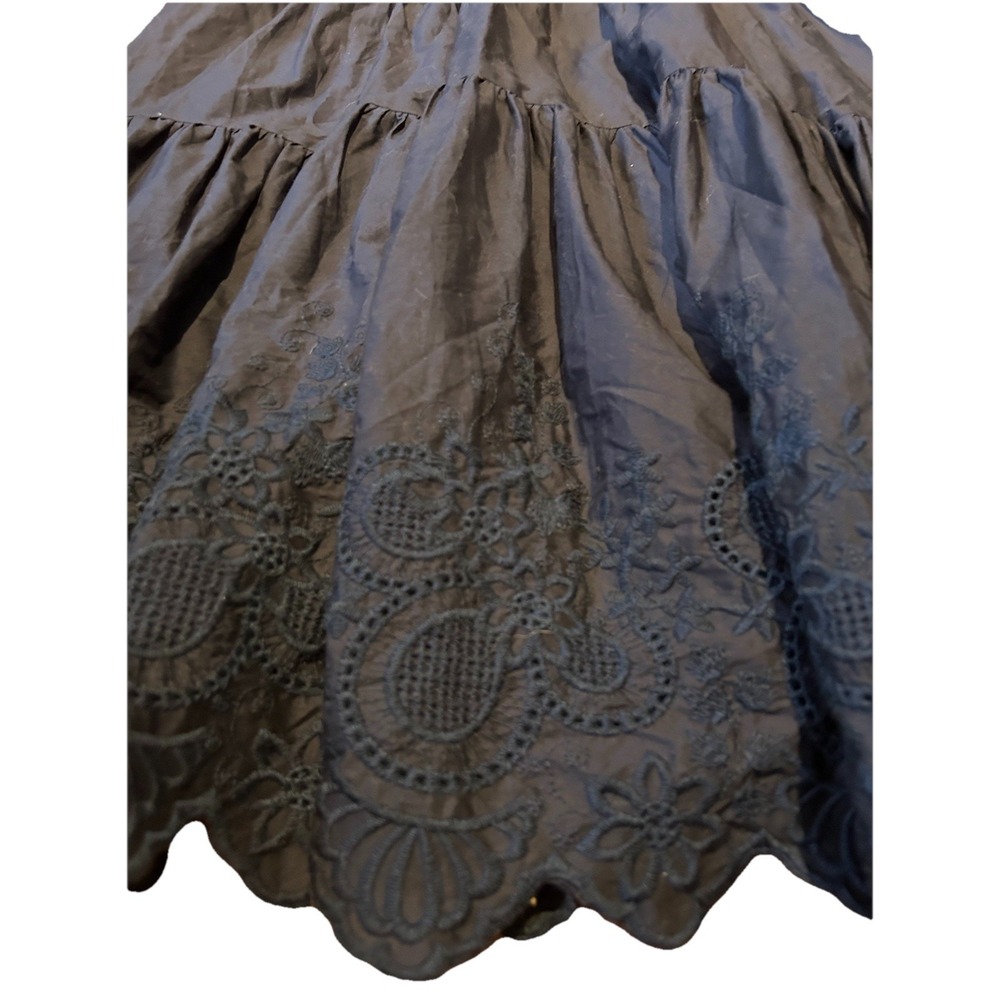 Jason Wu Tiered Embroidered Eyelet Maxi Dress Women Small Shoulder Bow Ties Navy - Picture 6 of 10